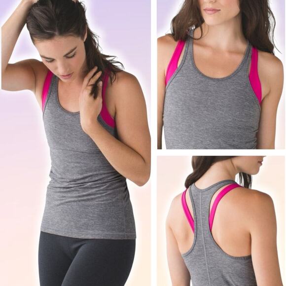 LULULEMON Inspiration Tank II Sz 6 Heathered Slate / Jewelled Magenta - Picture 1 of 6
